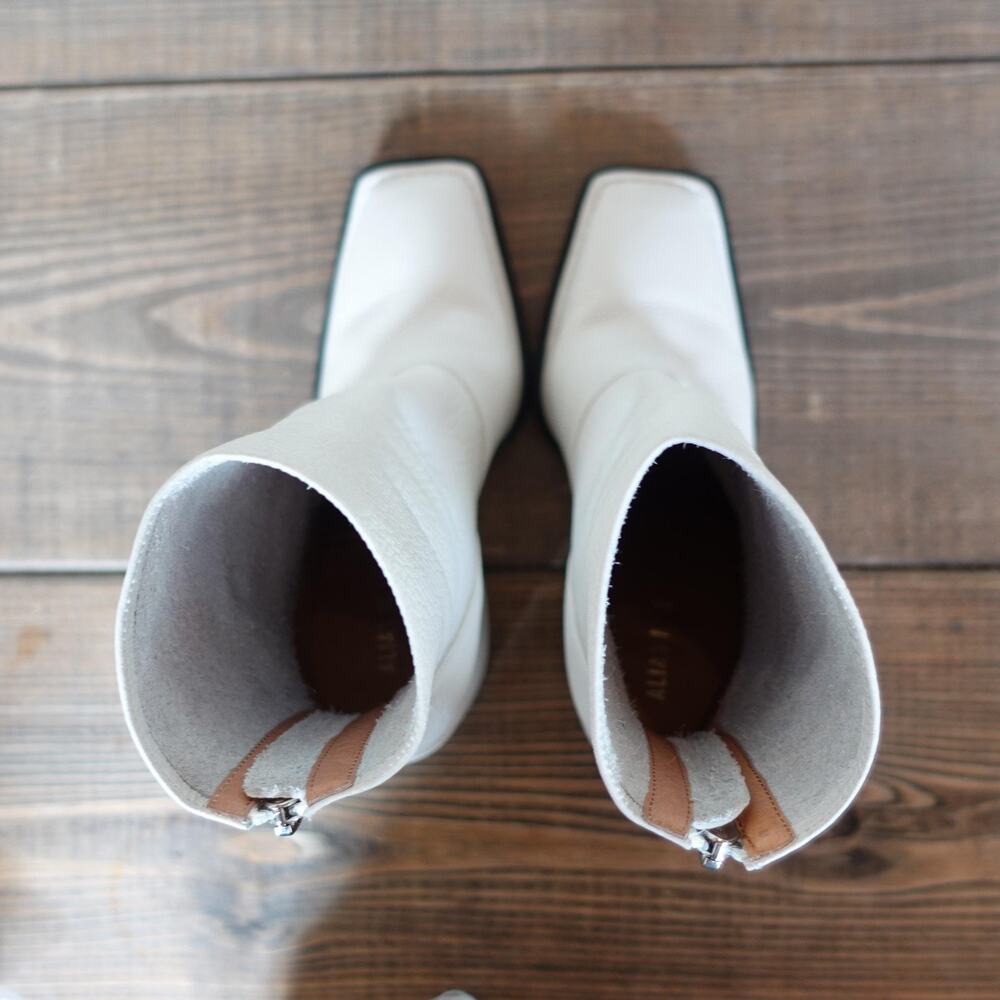 Alias‎ Mae Boots Womens Size EU 38 White Leather Ankle Block Heel Square Toe Zip - Picture 6 of 10